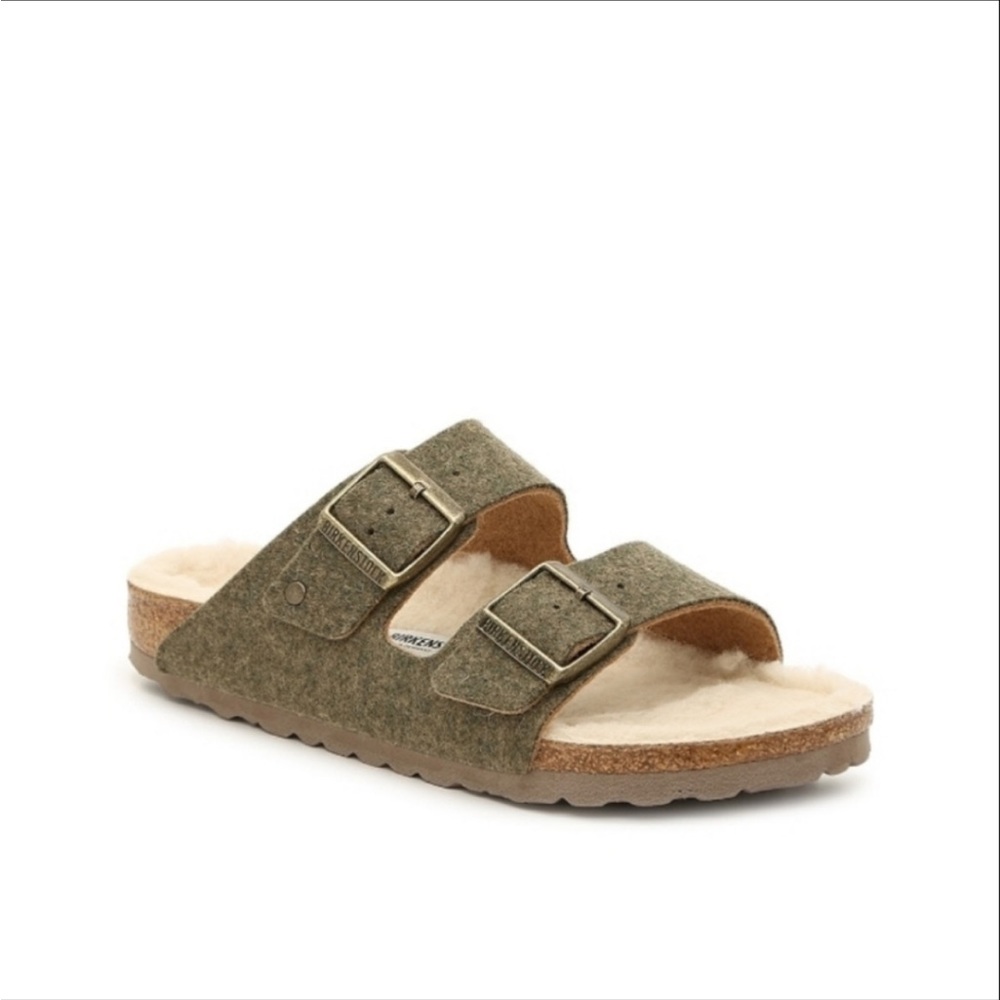 Birkenstock Green Felt Wool Sandals ARIZONA RIVET 2 Double Fave Khaki Size 37